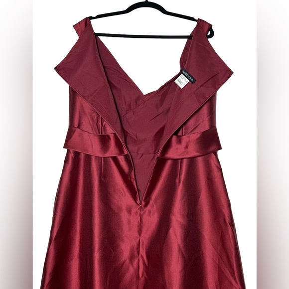 NWT Alfred Sung Off-the-Shoulder Draped Wrap Satin Burgundy Dress, Size 18 R-1 - Picture 10 of 15